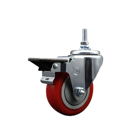 Service Caster 35 Inch Red Polyurethane 12 MM Threaded Stem Caster with Brake SCC-TS20S3514-PPUB-RED-PLB-M1215